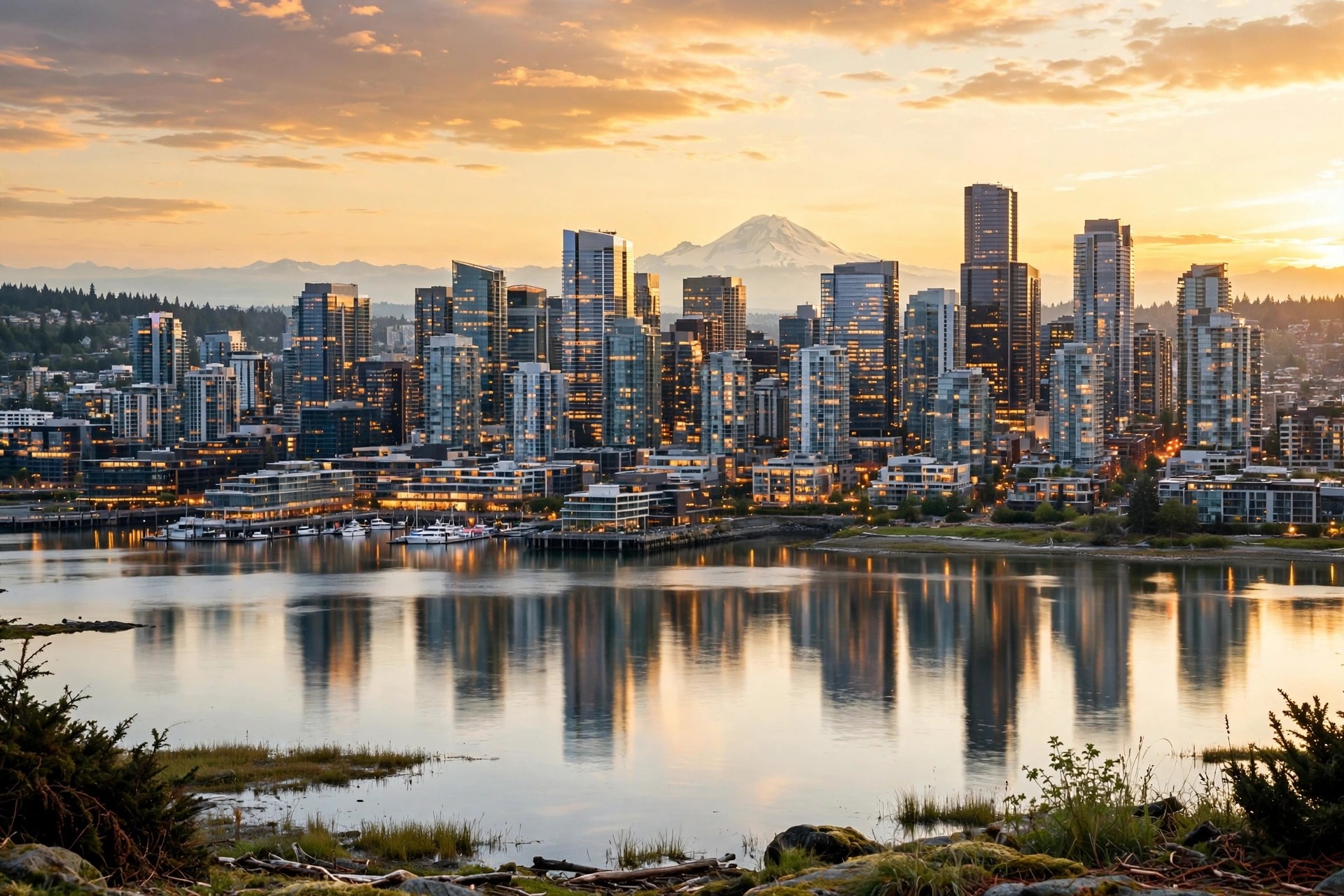 City skyline at golden hour